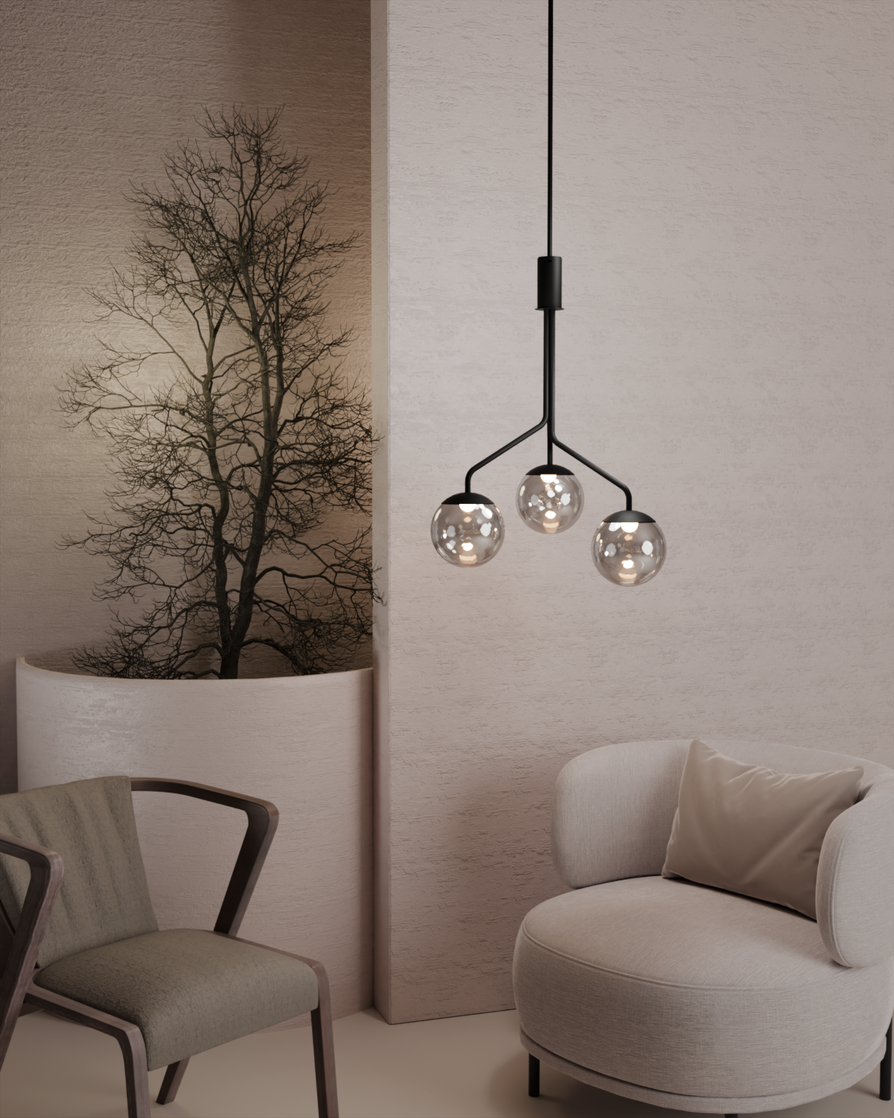 Lumo pendant with soft ambient moonlight inspired glow and tranquil elegant form مصباح لومو المعلق بضوء محيطي ناعم مستوحى من ضوء القمر وشكل أنيق هادئ