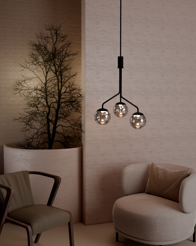 Lumo pendant with soft ambient moonlight inspired glow and tranquil elegant form مصباح لومو المعلق بضوء محيطي ناعم مستوحى من ضوء القمر وشكل أنيق هادئ