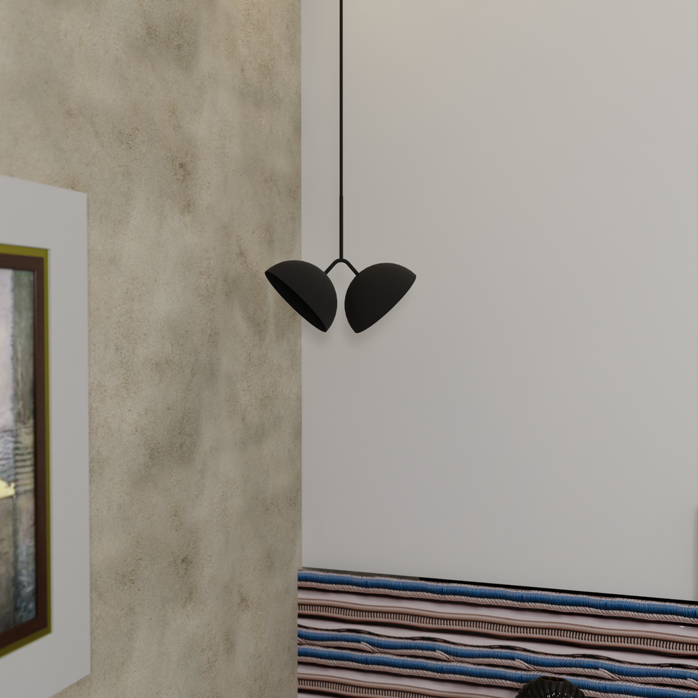 Lunar Twin Pendant with celestial calm dome shaped LED lights مصباح قلادة توأم بتصميم قبة هادئ مع إضاءة LED