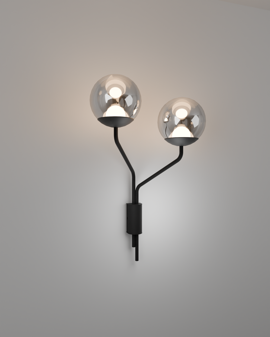 Lumo wall lamp with moonlight inspired ambient glow and minimalist sculptural design مصباح جداري لومو بضوء محيطي مستوحى من ضوء القمر وتصميم نحتي بسيط