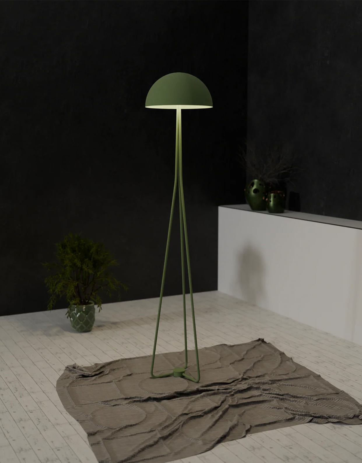 Lunar floor lamp with dome shaped celestial calm design and integrated LED soft glow مصباح أرضي لونار بتصميم قبة هادئ وضوء LED مدمج وتوهج ناعم