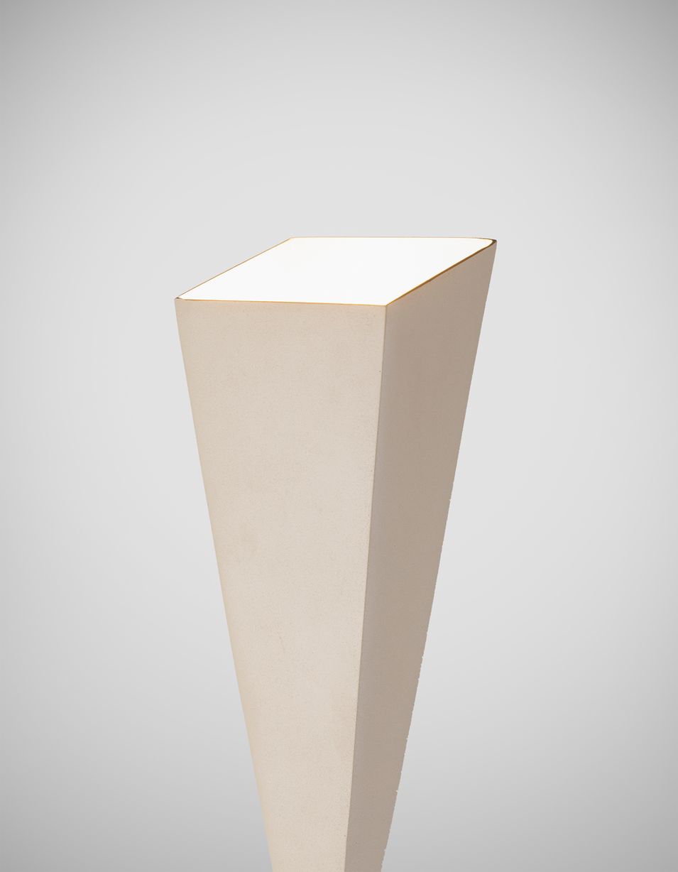 Aura floor lamp with slim modern profile casting soft ambient light / مصباح أرضي بتصميم أنيق ونحيف يوفّر إضاءة هادئة ولمسة عصرية