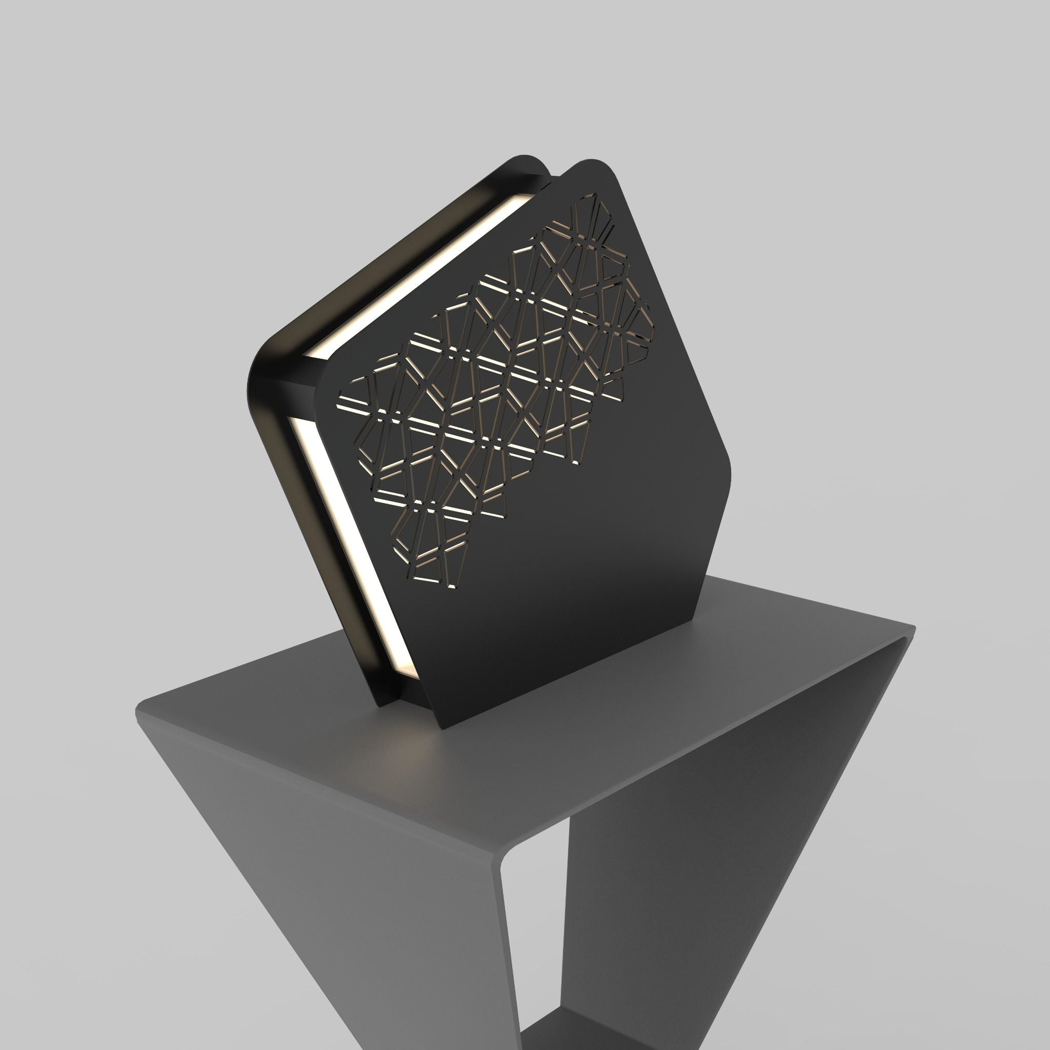 Slant table lamp with bold asymmetrical tilted geometric design for modern ambient lighting مصباح طاولة سلانٹ بتصميم هندسي مائل غير متماثل لإضاءة محيطية عصرية