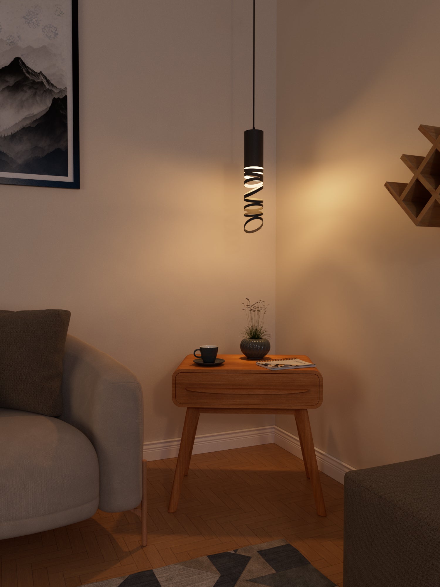 Whirl pendant with playful contemporary design and soft ambient lighting | مصباح معلق ويرل بتصميم معاصر مرح وإضاءة ناعمة للمساحات الحديثة