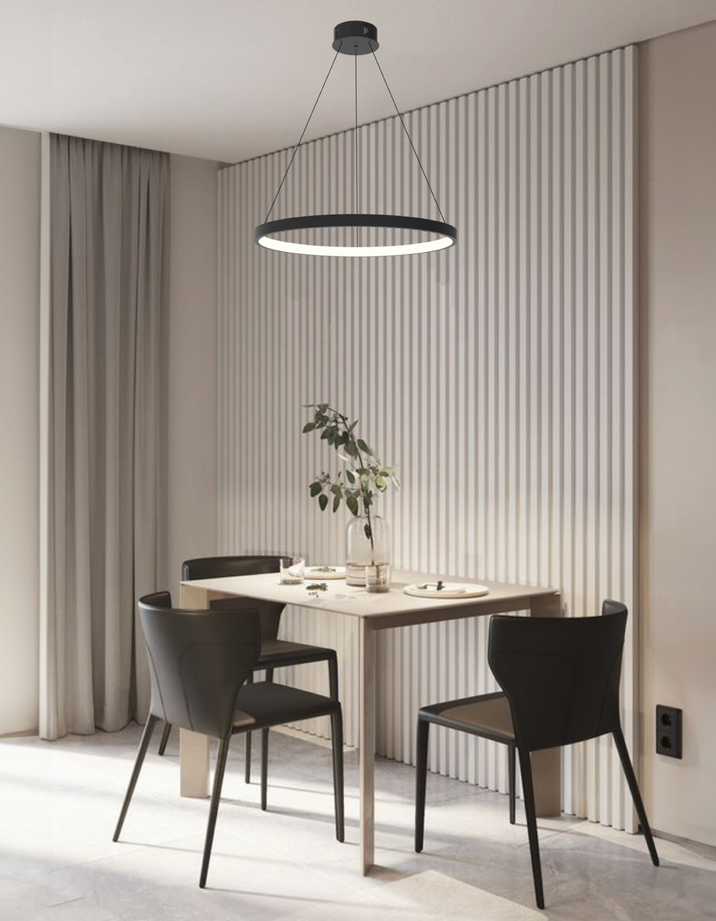 Circlet pendant with minimalist circular design and soft ambient lighting | مصباح معلق سيركلت بتصميم دائري بسيط وإضاءة ناعمة للمساحات الحديثة
