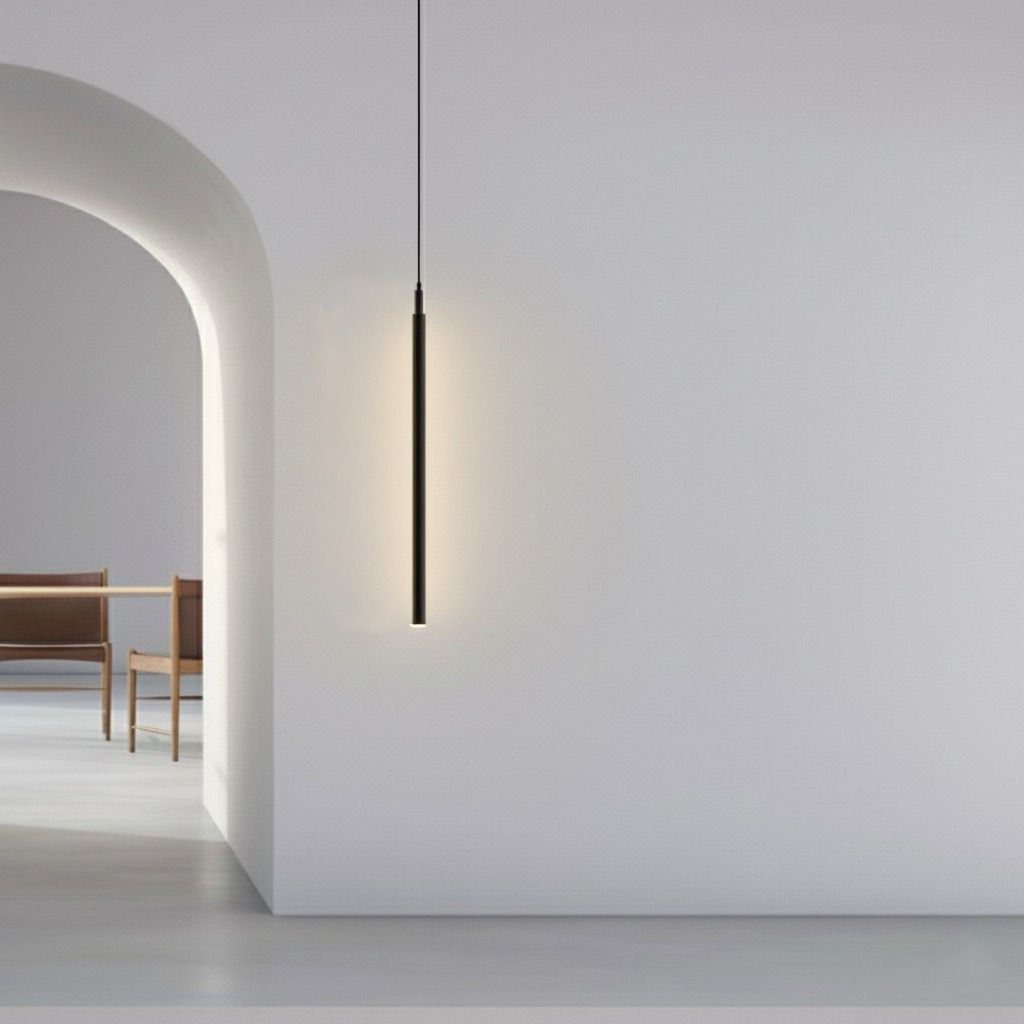 Slight vertical pendant with elongated slim design creating soft ambient lighting / إضاءة معلقة عمودية بتصميم طولي نحيف تضيف إضاءة هادئة ولمسة عصرية