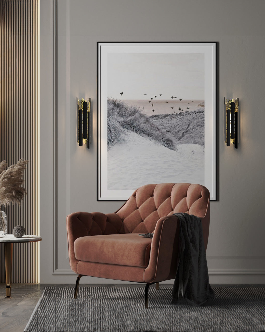 Chain inspired wall lamp with rhythmic flowing form casting soft indirect light / مصباح حائط بتصميم متسلسل إيقاعي يبعث إضاءة غير مباشرة ناعمة