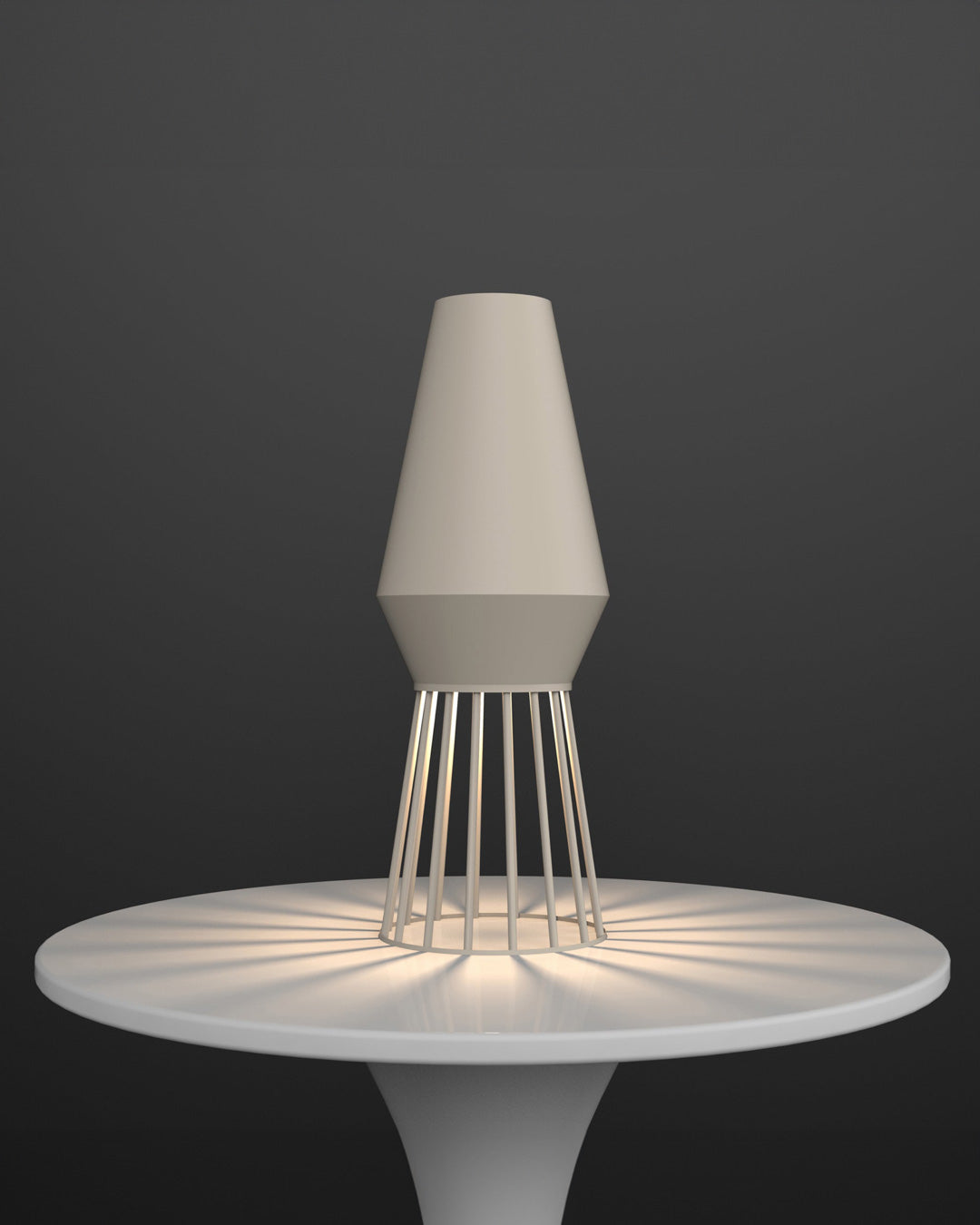 Beam table lamp casting artistic light shadows on a modern interior / مصباح طاولة بتصميم عصري يصنع ظلالًا فنية أنيقة داخل المساحات الداخلية