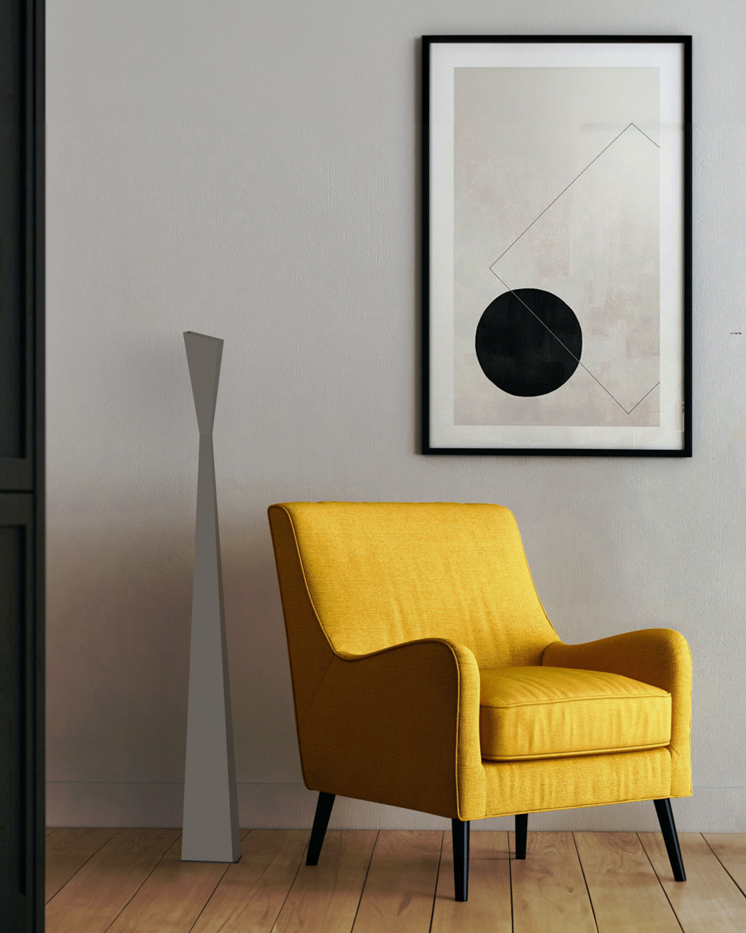 Aura floor lamp with slim modern profile casting soft ambient light / مصباح أرضي بتصميم أنيق ونحيف يوفّر إضاءة هادئة ولمسة عصرية