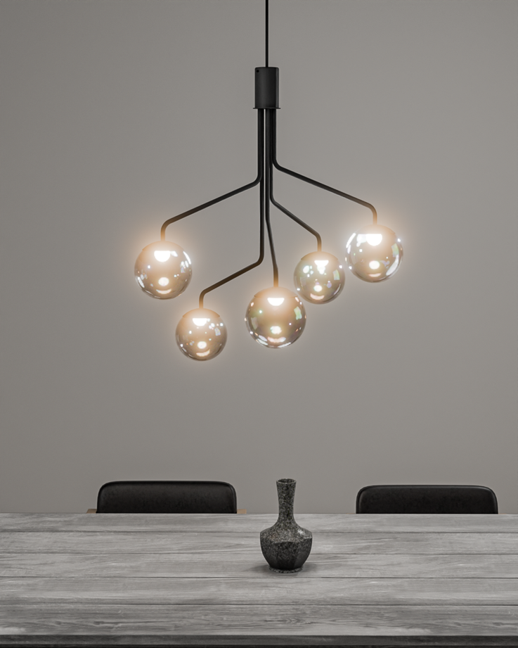 Lumo chandelier with moonlight inspired soft ambient glow and balanced modern form ثريا لومو بتوهج محيطي ناعم مستوحى من ضوء القمر وتصميم عصري متوازن