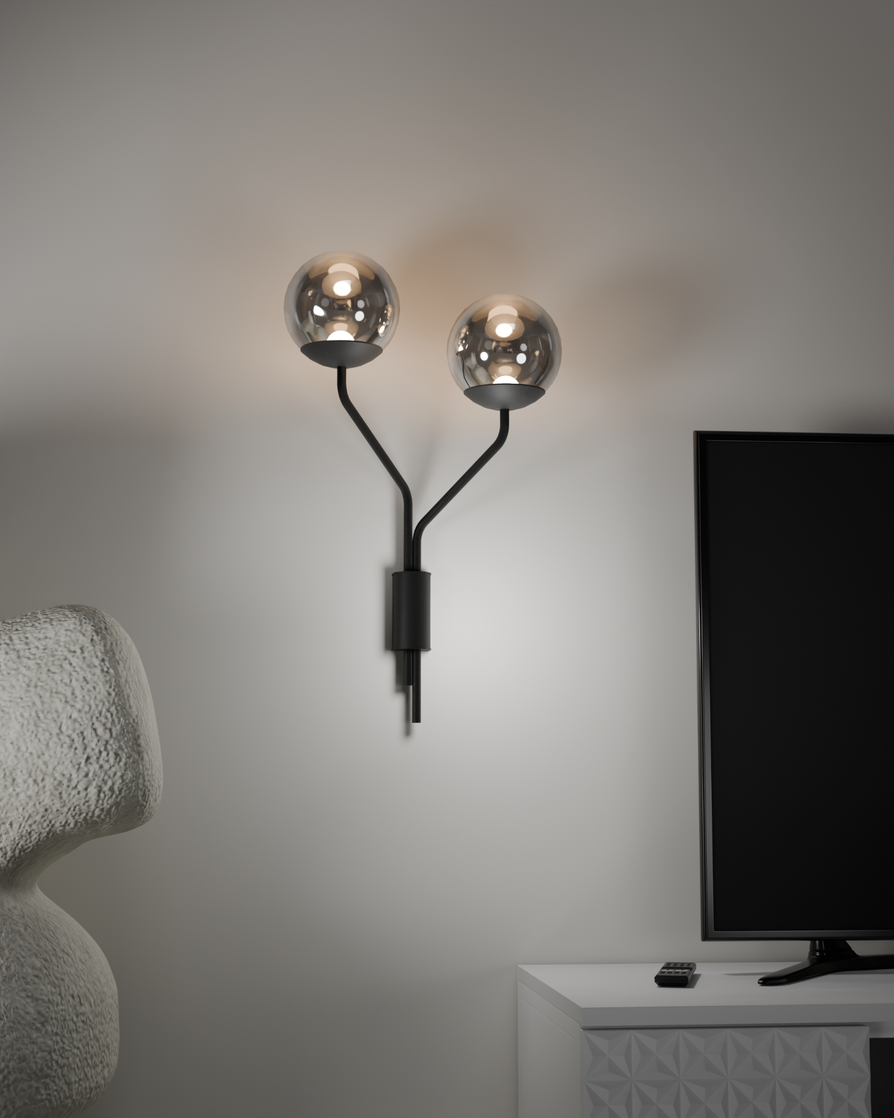 Lumo wall lamp with moonlight inspired ambient glow and minimalist sculptural design مصباح جداري لومو بضوء محيطي مستوحى من ضوء القمر وتصميم نحتي بسيط