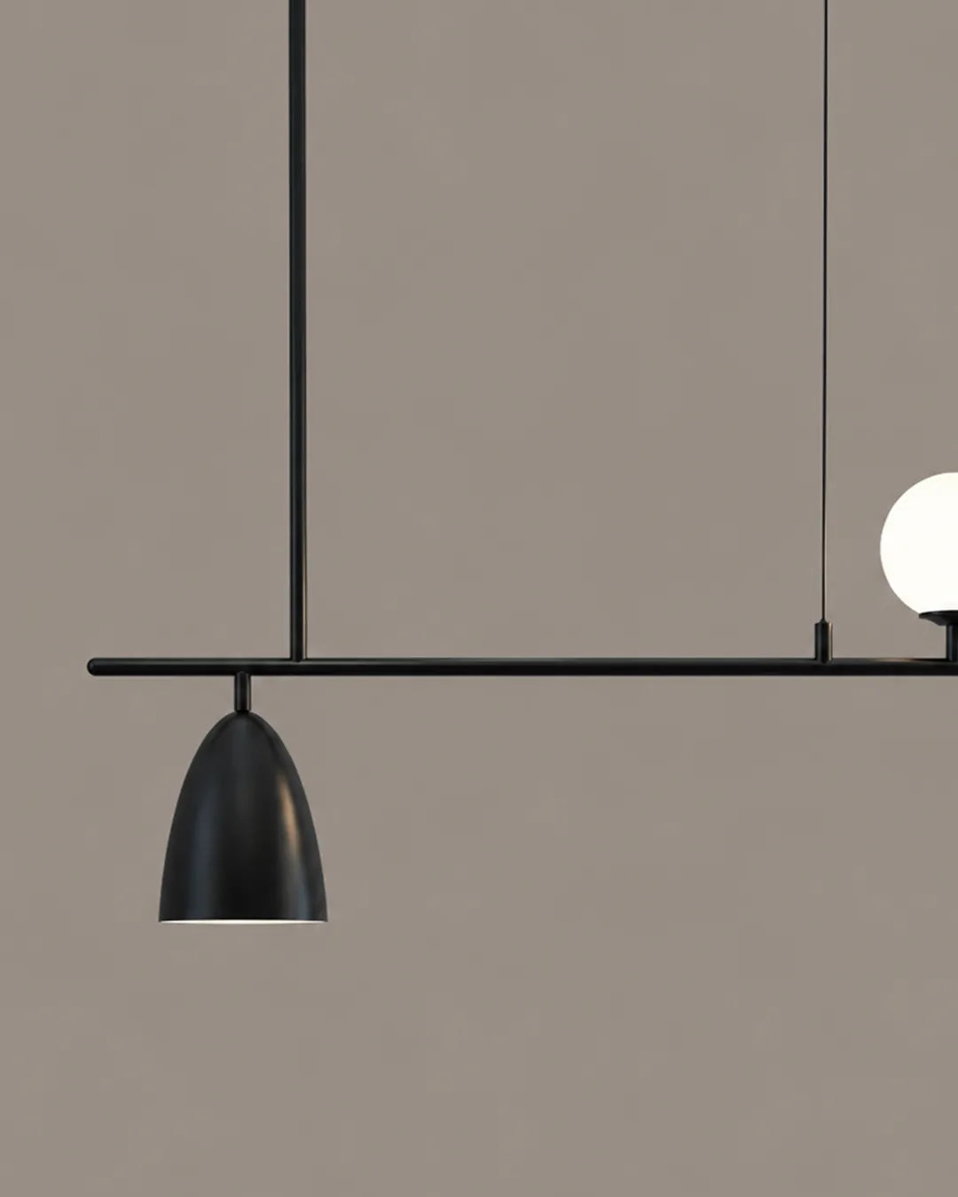 Levite Pendant close view of its design details, pendant with a composed contemporary pendant form (view 3) | دلاية ليفايت، لقطة مقربة لتفاصيل التصميم، إضاءة كروية بغطاء مخروطي