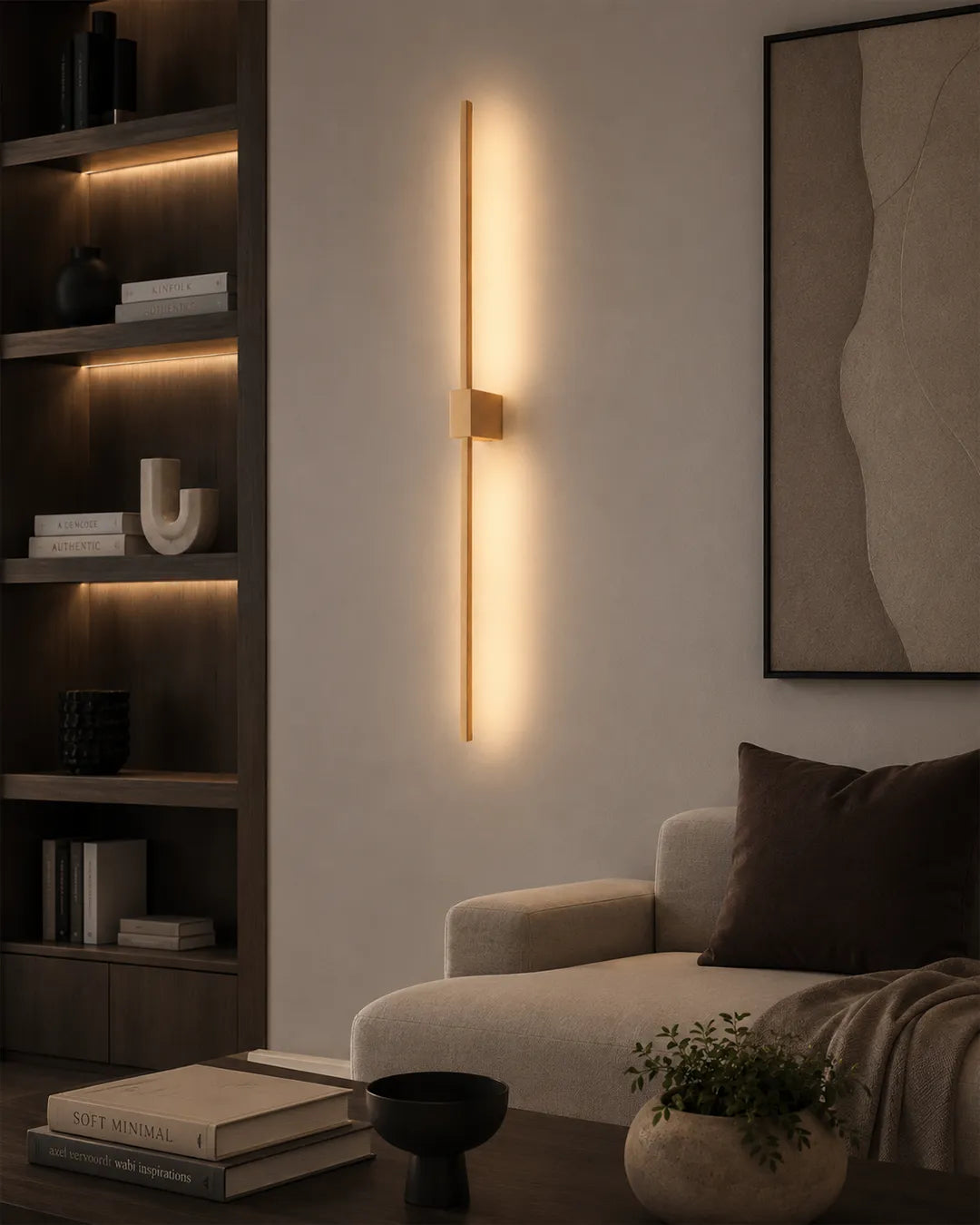 Double Lines Square Gold Wall Lamp - Minimal Stainless Steel Indirect Lighting