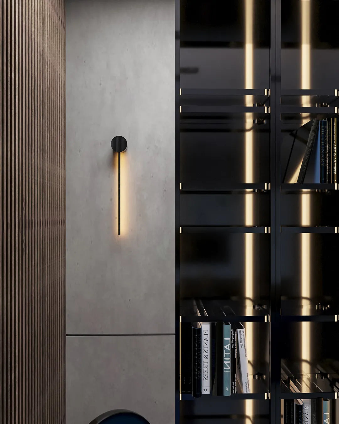 Lines Circle Black Wall Lamp- Minimal Stainless Steel Indirect Lighting