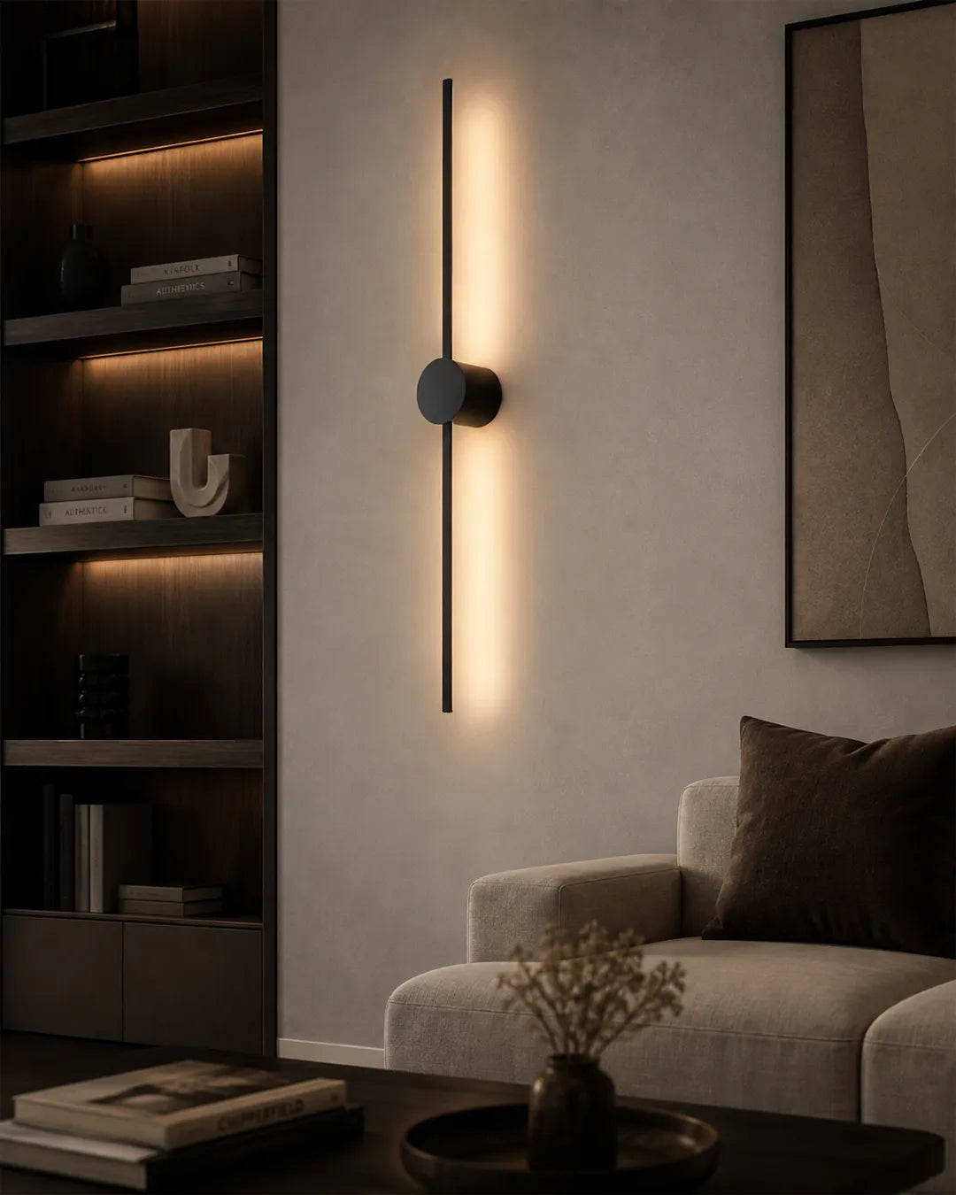Double Lines Circle Black Wall Lamp - Minimal Stainless Steel Indirect Lighting