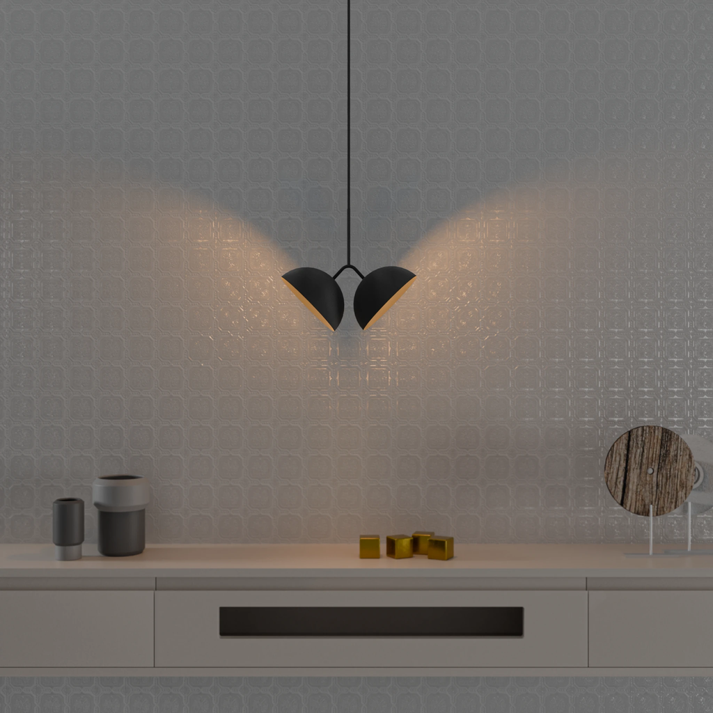 Lunar Twin Pendant with celestial calm dome shaped LED lights مصباح قلادة توأم بتصميم قبة هادئ مع إضاءة LED