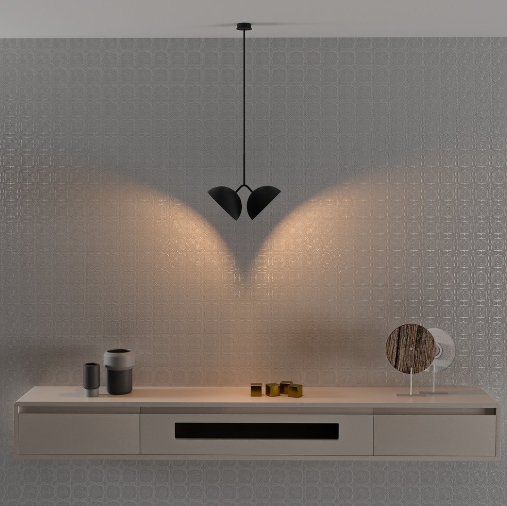 Lunar Twin Pendant with celestial calm dome shaped LED lights مصباح قلادة توأم بتصميم قبة هادئ مع إضاءة LED