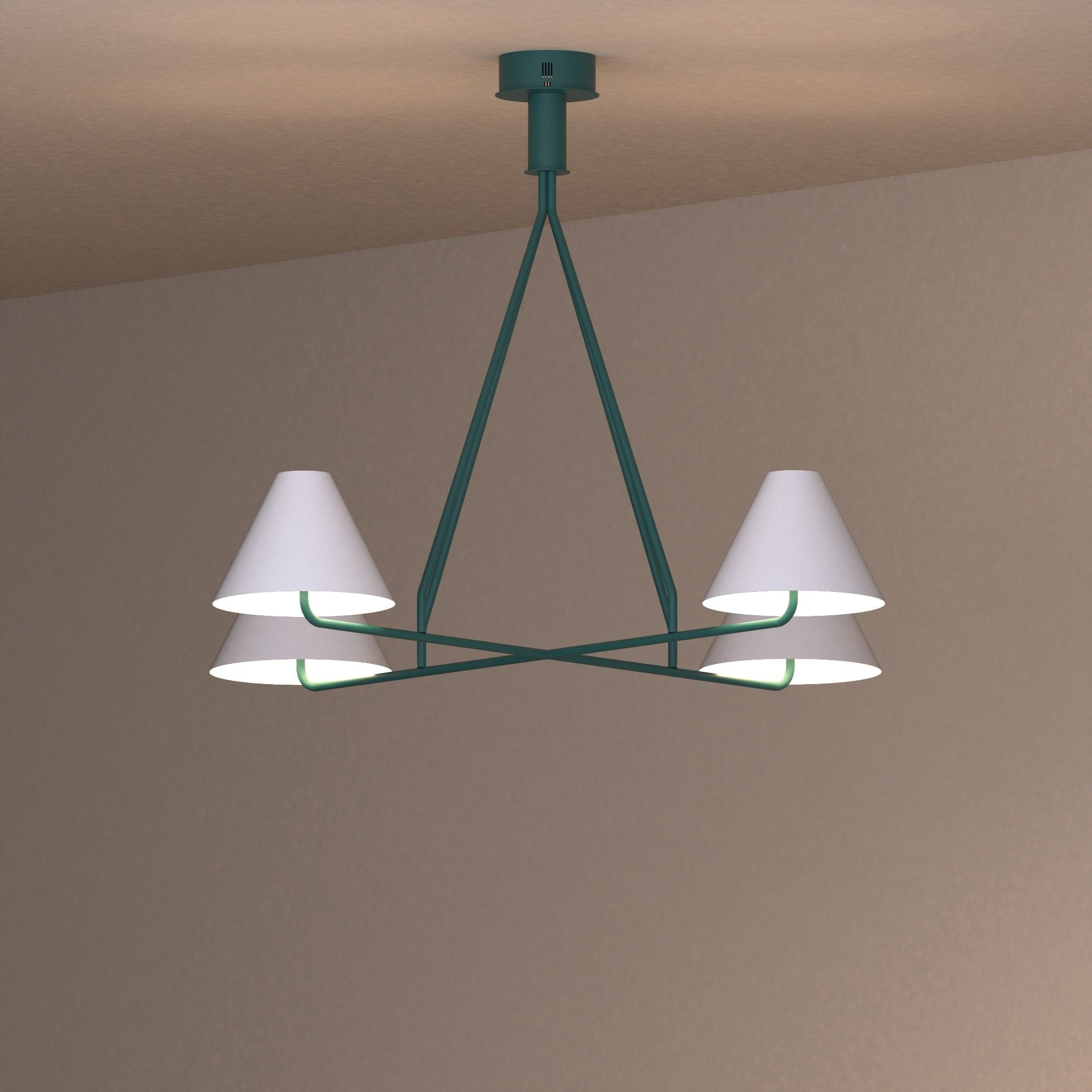 Voula chandelier with balanced orbit inspired conical shades for elegant ambient light ثريا ووولا بظلال مخروطية متوازنة مستوحاة من حركة المدار لإضاءة محيطية أنيقة