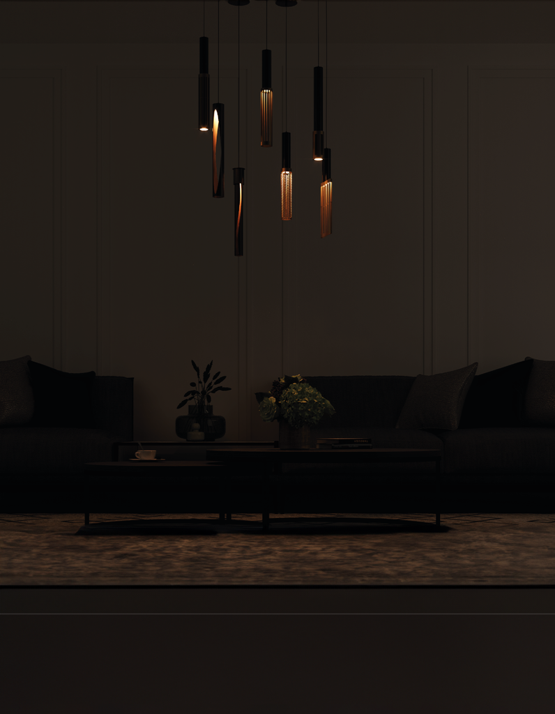 Dew set pendant light with elegant modern design and refined ambient illumination | وحدة إضاءة معلقة ديو بتصميم عصري أنيق وإضاءة ناعمة للمساحات الحديثة